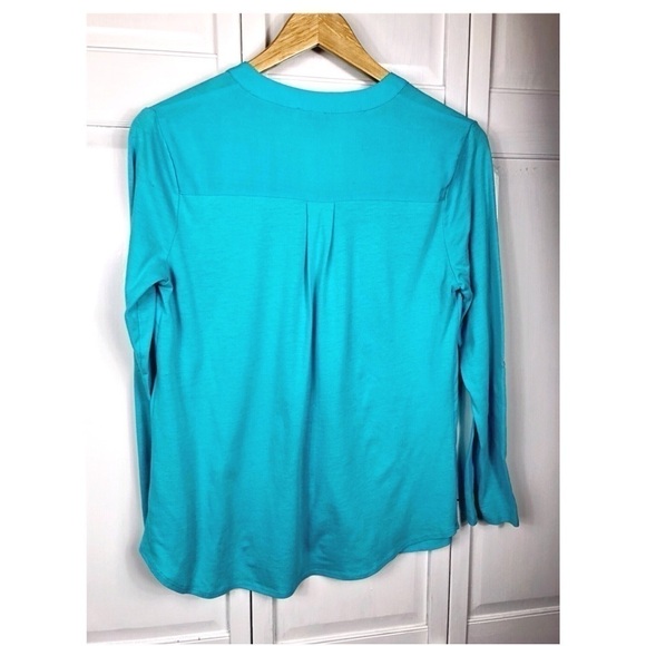 MERONA TURQUOISE COTTON KNIT TOP -Blue long sleeve cotton top 0768 - Picture 3 of 4
